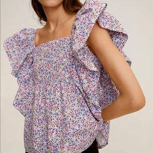 ASOS MNG Floral Ruffle Sleeve Top